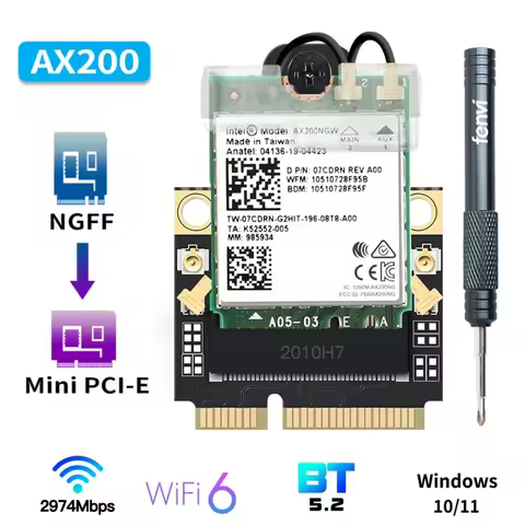 Wireless Wifi Card 2974Mbps Mini PCI-E AX210 AX200 Wi-Fi 6 Adapter Bluetooth 5.2 AX200NGW 802.11ax 2