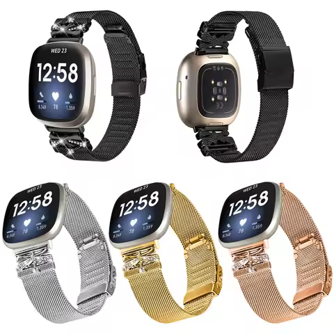 Stainless Steel Strap For Fitbit Versa3 Versa4 Metal Milanese Loop Band Bracelet For Fitbit Sense Se