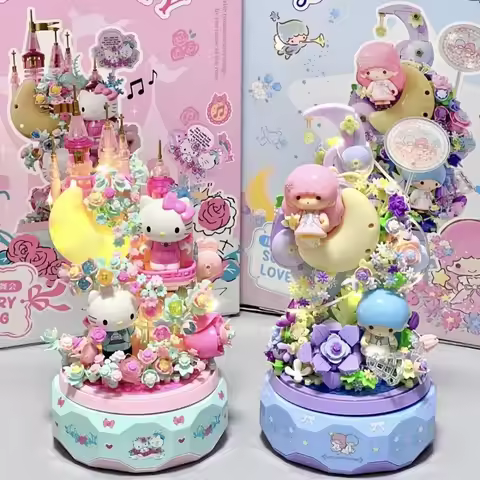 Sanrio Hello Kitty Moon Love Song Music Box Moon Society DIY Bricks Handmade Desktop Ornament
