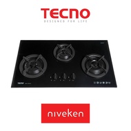 Tecno T333TGSV / T 333TGSV 3-Burner 90cm Tempered Glass Cooker Hob