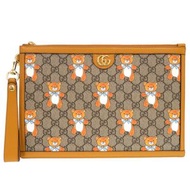 近全新 Gucci x Kai 泰迪熊 660162 GG Supreme 帆布小牛皮米色手拿包 0272 [二手] KAI x GUCCI
