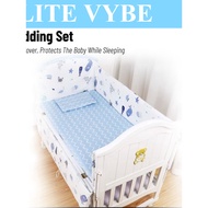 Elite Vybe 6-in-1 Baby Bedding Set | 100% Cotton | 4 Side Protections + Pillow | For Wooden & Swing 