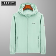 Jeep Spirit 1941 Estd Couple Sunscreen Jacket Mens Solid Color Hooded Quick Drying Ice Silk Anti UV 