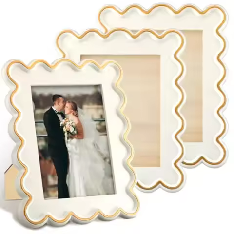 3 Pack 5x7'' Picture Frames Scalloped Resin Picture Frame with Clear Glass Modern Photo Frames Vinta