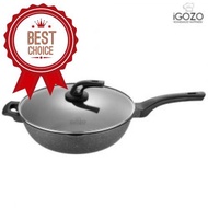 [ LOCAL READY STOCKS ] iGOZO EPSILON 32CM NON-STICK PREMIUM GRANITE STIRFRY WOK + GLASS LID