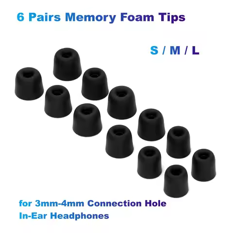 6 Pairs Memory Foam Tips (S/M/L) for 3mm-4mm Connection Hole In-Ear Headphones Compatible with TIN H