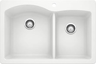 BLANCO, White 440216 DIAMOND SILGRANIT Double Bowl Drop-In or Undermount Kitchen Sink, 38.8 x 27 x 14 inches