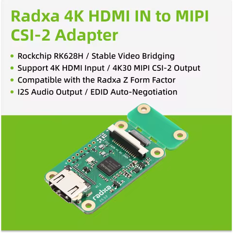 Radxa 4K HDMI IN to MIPI CSI-2 Adapter, 4K Video, I2S Audio, EDID Support, Z-Form-Factor Compatible