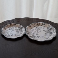 pinggan plastik pakai buang pinggan plastik Porselin bunga hitam retro, renda gaya istana, set pingg