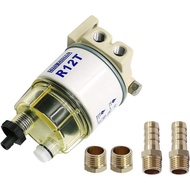 R12T Fuel Filter Water Separator 120AT NPT ZG1/4-19 with 2 Fittings, 2 Plugs Complete Combo Filter f