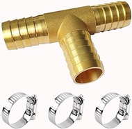 HZFJ 1PCS 1 inch（25MM） Brass Hose Barb Fitting 3-Way Tee Hose Fitting (1" tee Hose Connector, 1pcs,)(3pcs Included Hose clamp)