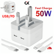 USB C 50W PD Fast Charging 35W Dual Charger C plug QC3.0 USB PD 20W Adapter Travel UK Charging 1M/2M Cable USB-C charger