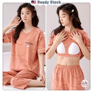 JUDY LINGERIE Short-sleeved Top + Three Quarter Pant Breast Pad Pyjamas 2pcs Set Suit Women Casual 女