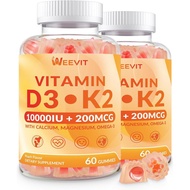 Vitamin D3 K2 Gummies, D3 K2 Vitamin 10000iu w/Omega-3, Magnesium, B12 | Vitamin D Gummies, K2 D3 Su