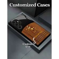 1pc Customizable Phone Case With Gold Horse And Black Faux Leather Texture Design, Tempered Glass Ma