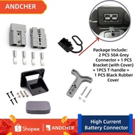 2PCS 50A Battery Connector and Bracket with Cover T-Handle for RV Anderson-style Plug Fixed Seat