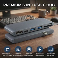 USB Hub Type C 6in1 USB 3.0 HDMI 4K PD SD TF Adapter MacBook Laptop Docking
