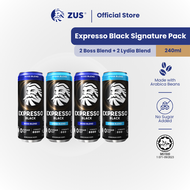 ZUS EXPRESSO® Black - Signature Pack (2 Boss Blend + 2 Lydia Blend) - Canned Black Coffee - 0 Sugar 