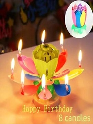 1包音樂生日蠟燭-由兒童隨機創建的旋轉枝型吊燈-唱歌和閃爍的燈光-蛋糕裝飾節日蠟燭
