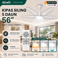 Airwit 56 Inch 5 Blade Ceiling Fan With Light BLDC Motor Silent Remote Control Bedroom Ceiling Fan K
