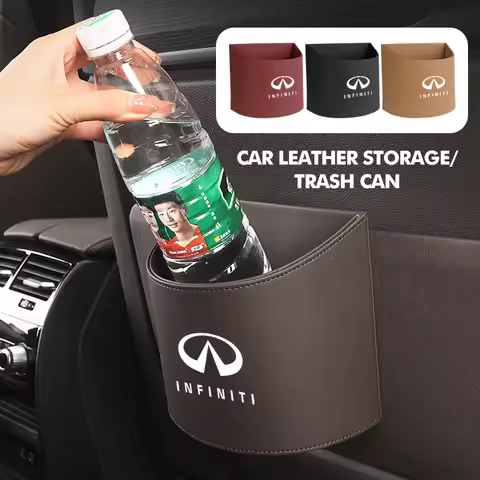 Car Trash Vehicle Leather Garbage Bin Storage Box Holder Rubbish For Infiniti Q70L QX50 Q50 QX30 QX6