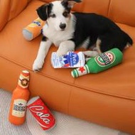 1pc Plush Sound Making Beer Bottle & Cola Bottle Design Pet Dog Chew Toy For Teeth Grinding
