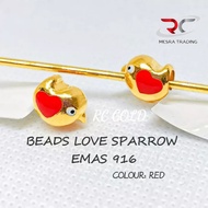 BEADS LOVE SPARROW EMAS TULEN 916 LOKET BURUNG EMAS 916 LOVE SPARROW GOLD ENAMEL BEADS 916