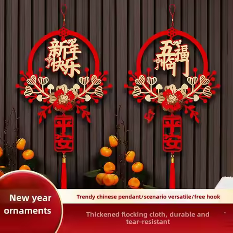 CNY Fu Character Door Pendant Creative Flower Shape Tassels Hanging Ornament Spring Festival Decorat