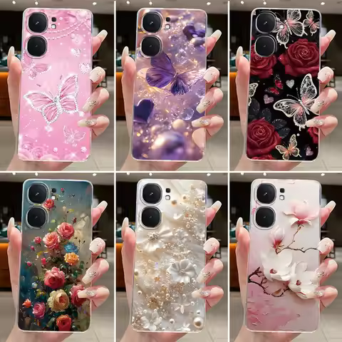 For Vivo iQOO Neo 9 9S Pro Plus Case Beautiful Butterfly Flower Clear Soft TPU Phone Cover for Vivo 
