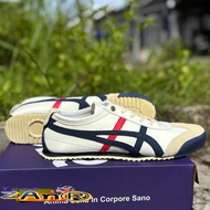 Onisuka Tiger Mexico 66 Men's and Women's Flat Sneakers Synthetic Leather Cream Navy Laces for Men a