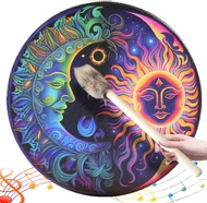 Hand Drum 10 in Shaman Drum with 1 Pair Drum Sticks Instrumental Sun & Moon Pattern Sound Healer Sha