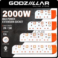 (SIRIM) 2M / 5M PEAK Portable Extension Extension Socket Multile Plug Trailing Socket Extension Plug