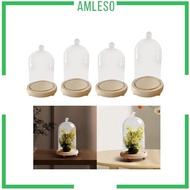 [Amleso] Clear Cloche Cover Stand Showcase Transparent Cover Wooden Base for DIY Flower Craft