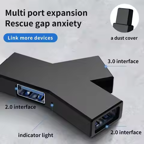Mini Y-shaped Portable Type-c3.1 3-Port Splitter USB3.0 Inline 2.0HUB Extender Hub