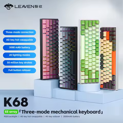 K68 68Key Wireless Mechanical Keyboard Tri-mode Connection,Full Key Hot Swap,RGB lighting Effects,Ga