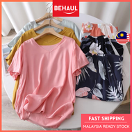 BEHAUL Women Plain Sleepwear Short Sleeved Pyjamas Shirt Female Baju Tidur Lengan Pendek Perempuan