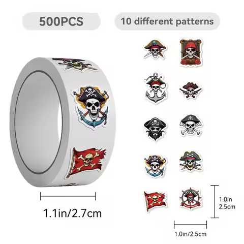 500pcs/Roll Cartoon Pirate Sea Raider Logo Sealing Sticker DIY PVC Laptop Decals Decoration Stiker R