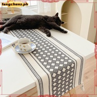 Ins Style Long Table Runner with Flow Thick Cotton Linen Table Mat Table Runner Anti-dust Waterproof