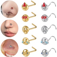 1 PC Stainless Steel Nose Stud Piercing 20G Nostril Piercing Heart Anger Shock Cry Laugh Emoji Nose 