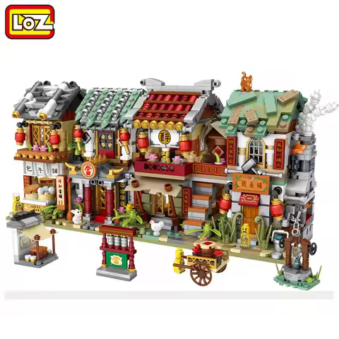 LOZ Blocks Mini Street Store Chinese Style Building Bricks Bar Food Shop Assembly Toys For Children 