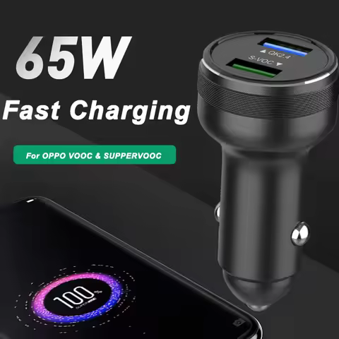 65W SUPERVOOC 2.0 Car Charger Fast Car Charging 6.5A Type-C Cable For OPPO A92S Reno 3 Ace 2 X20 X50