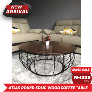 BETTY FURNITURE ATLAS Round Coffee Table Solid Table Top Metal Leg / Meja Kopi Bulat Kayu Kaki Besi