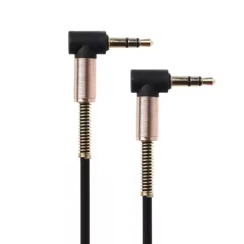 B0KA 24cm Dual 90 Degree Nylon 3.5 mm to 3.5mm Male Jack Audio Cable Car Aux Cord for