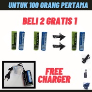 PAKET SPESIAL/FREE CHARGER/ BELI  2 PACK GRATIST 1 PACK Baterai Charger / Batrai Cas Li-ion FS 18650 4.2volt - 13000mAh / Baterai Sony Isi Ulang / Baterai Cas Li-ion FS 18650 4.2V 13000 mAH Isi 2 PCS