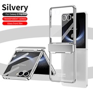 Samsung Galaxy Z Flip 7 Clear CaseTransparent Electroplate Hinge Protection Case with Built-in Scree