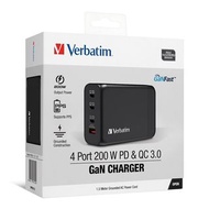 (全新行貨) Verbatim 4 Port GAN PD3.0 200W 3 PD &amp; 1 QC3.0 USB桌上充電器 (66704)