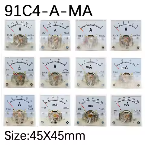 91C4 Ammeter DC Analog 1A 2A 3A 5A 10A 20A 30A 50A 100A 200A 300A 500A Panel Mechanical Pointer Type
