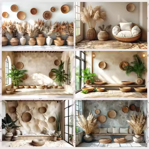 Plant paradise sunny west bohemian style wall and lush green plants indoor photo shoot custom backgr