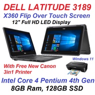 Refurbish Laptop with Free New Color Printer 2in1 Touch Screen Windows 11 Notebook Dell Latitude 3189 Flip Over X360