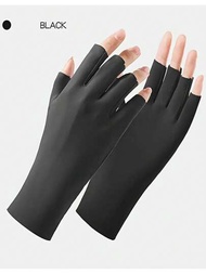 一對夏季冰絲手套，適用於美甲，UV保護，燈光照明，採茶，防曬，露指，女性騎行，半指手套保護手指